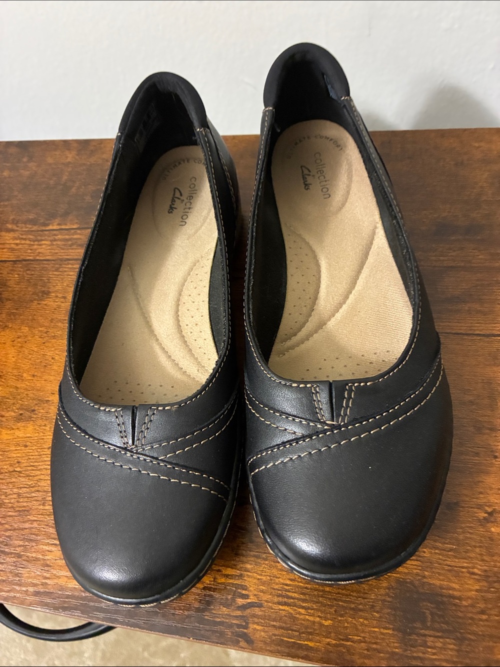 Clarks Black Leather Slip-On Comfort Flats